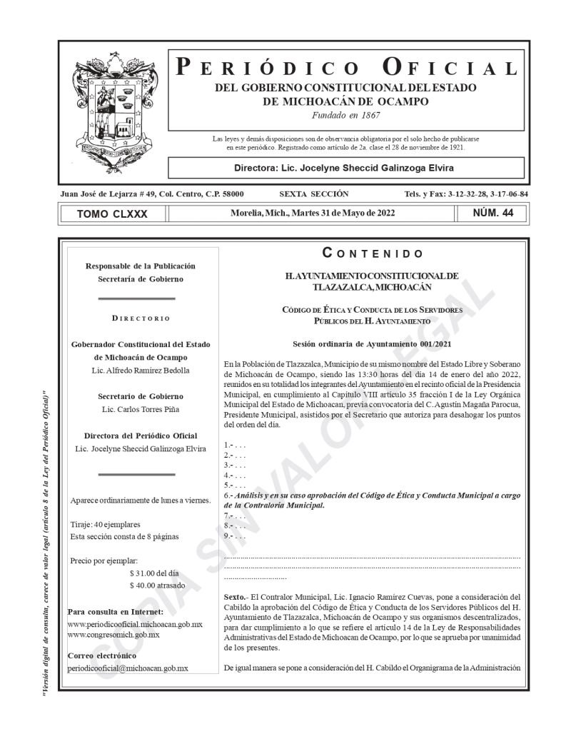 CÓDIGO DE ETICA Y CONDUCTA DE LOS SERVIDORES PÚBLICOS DEL H. AYUNTAMIENTO